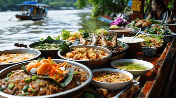 Peut-on trouver une croisière qui propose des cours de cuisine thaïlandaise au bord de l'eau?
